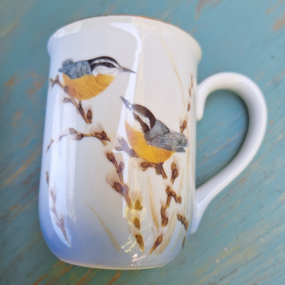 Bird Mug Otagiri Japan Coffee Cup Teacup Pretty Cute Birds Porcelain Gold Leaf - Picture 11 of 16